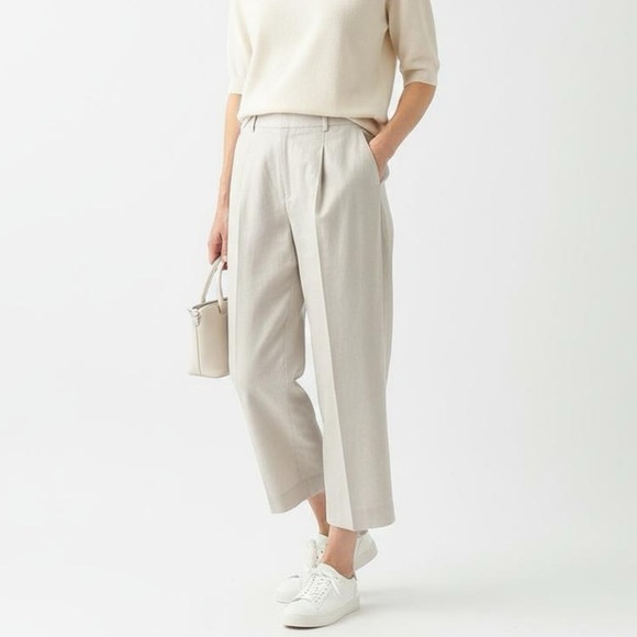 Ann Taylor tapered leg high rise linen blendtrousers pants cream ivory Sz 14 P
